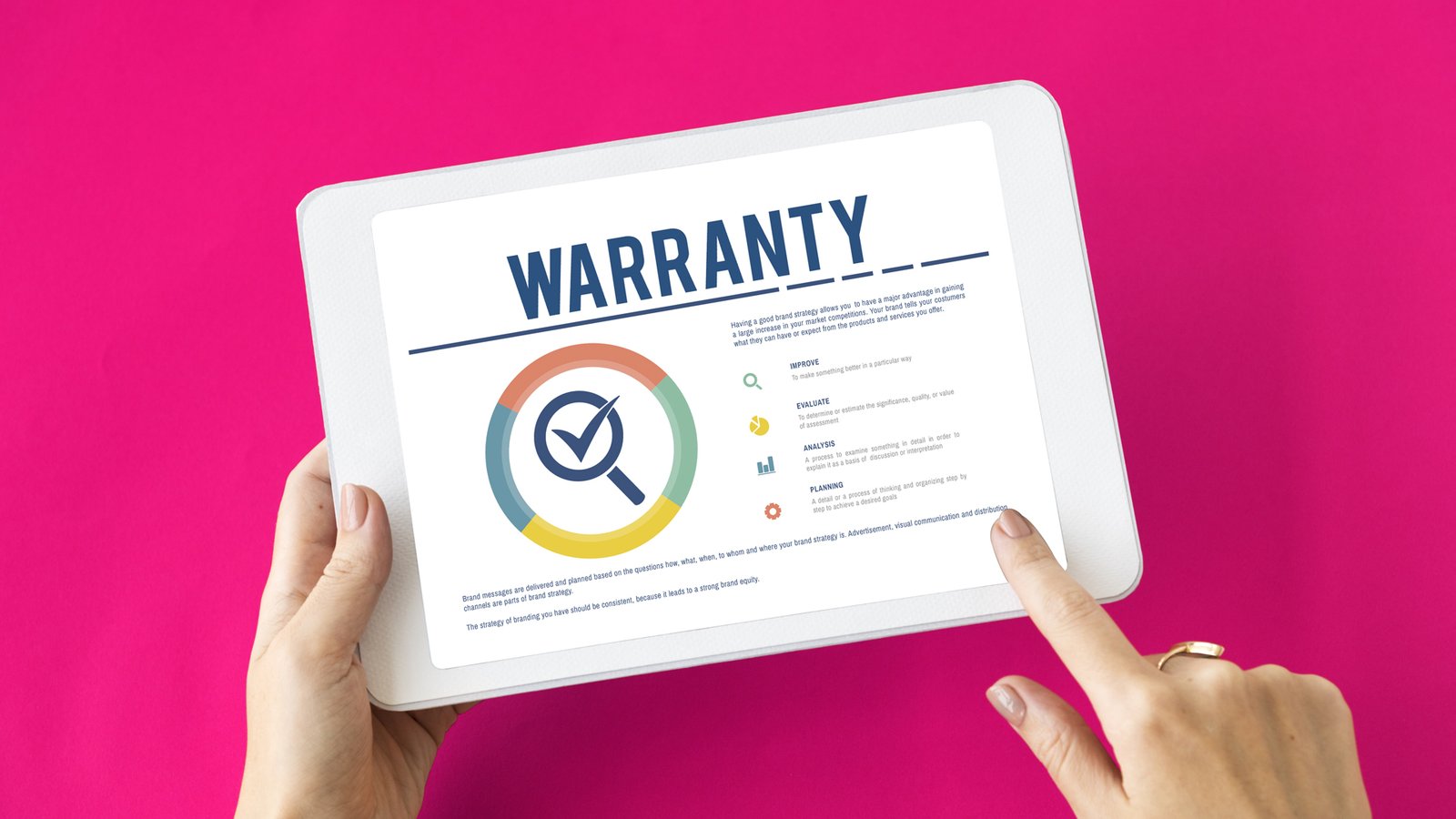 Person reviewing product warranty information on a tablet